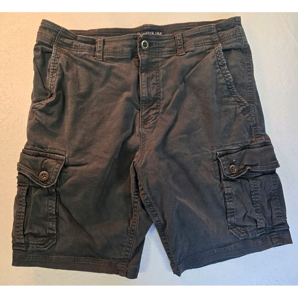American Eagle Shorts MENS 36x10 Gray Active Flex Classic Cargo AEO DISTRESSED